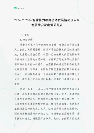 2024-2025年智能算力项目总体发展情况及未来发展情况深度调研报告