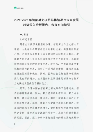 2024-2025年智能算力项目总体情况及未来发展趋势深入分析报告：未来方向指引