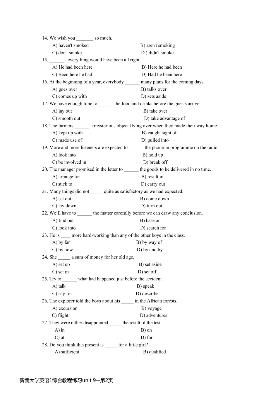 新编大学英语1综合教程练习unit 9_第2页