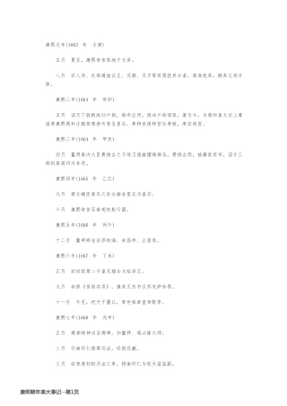 康熙朝年表大事记