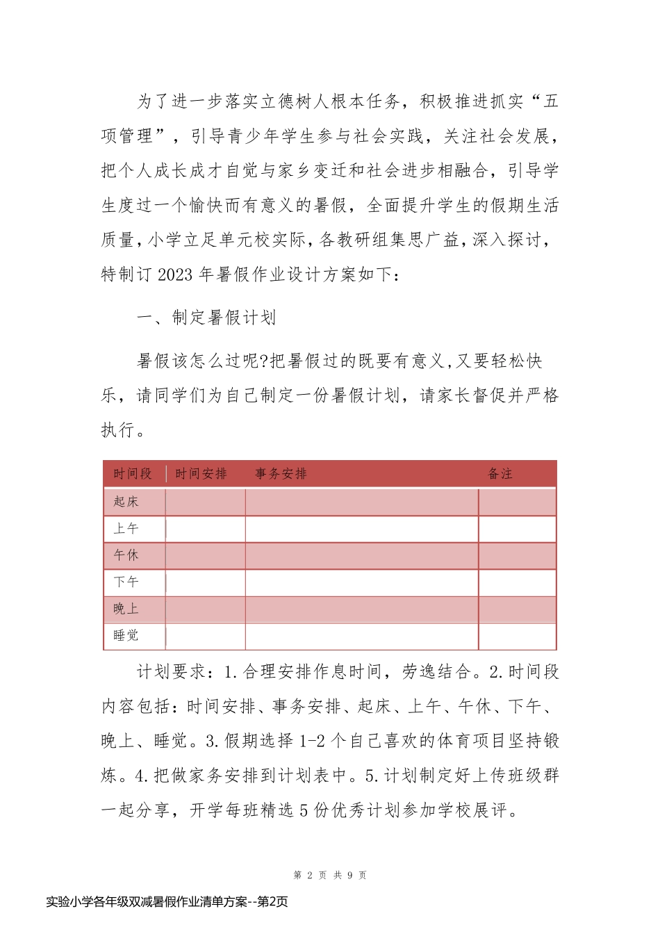 实验小学各年级双减暑假作业清单方案_第2页