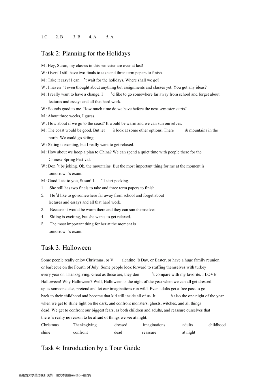 新视野大学英语视听说第一册文本答案unit10_第2页