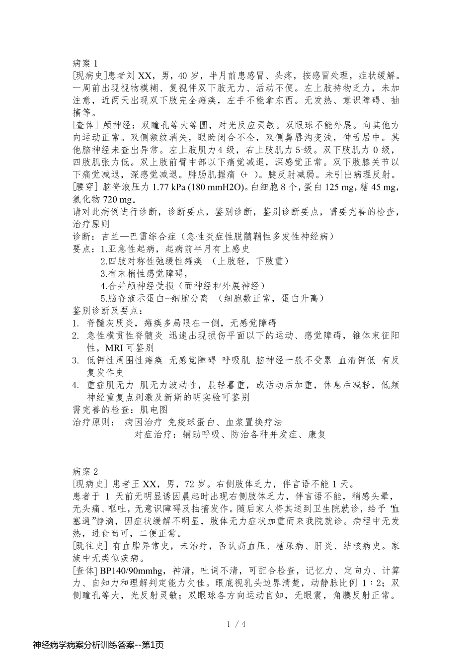 神经病学病案分析训练答案_第1页