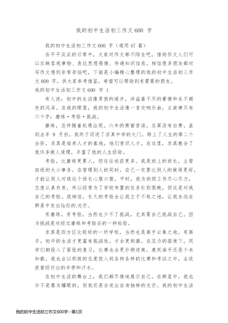 我的初中生活初三作文600字