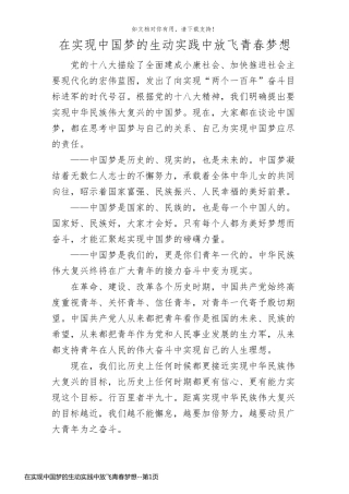 在实现中国梦的生动实践中放飞青春梦想