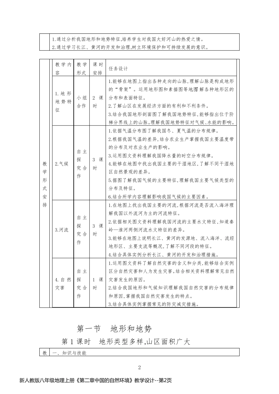 新人教版八年级地理上册《第二章中国的自然环境》教学设计_第2页