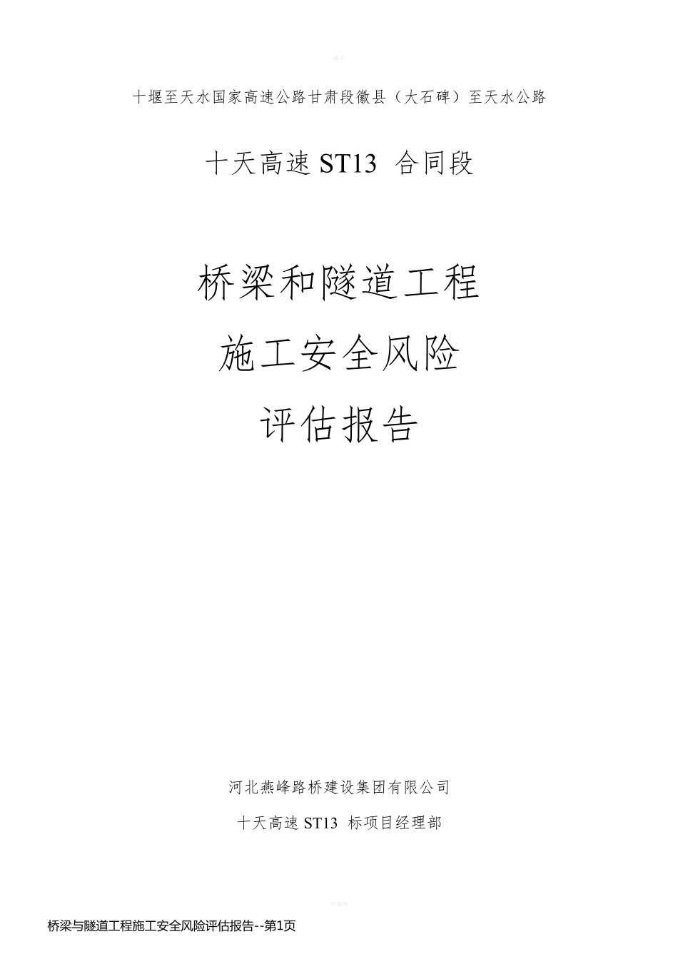 桥梁与隧道工程施工安全风险评估报告_第1页
