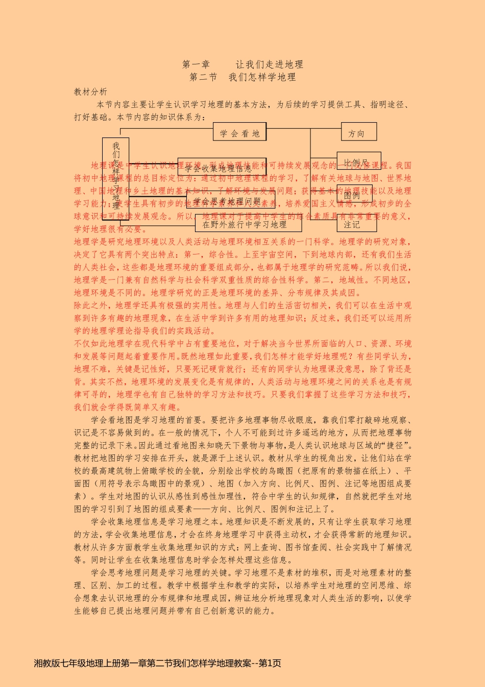 湘教版七年级地理上册第一章第二节我们怎样学地理教案_第1页