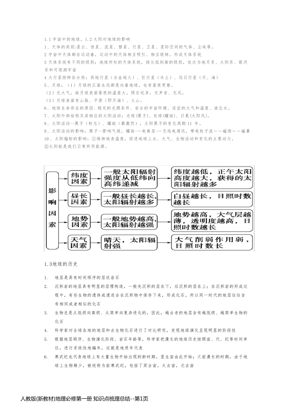 人教版(新教材)地理必修第一册 知识点梳理总结_第1页