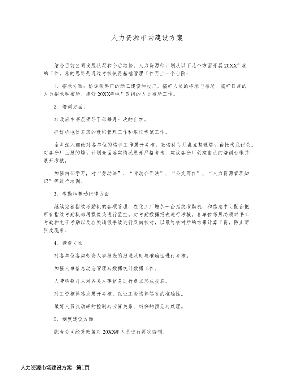 人力资源市场建设方案_第1页