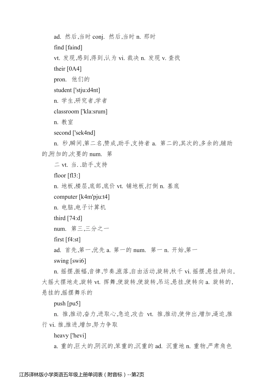 江苏译林版小学英语五年级上册单词表（附音标）_第2页