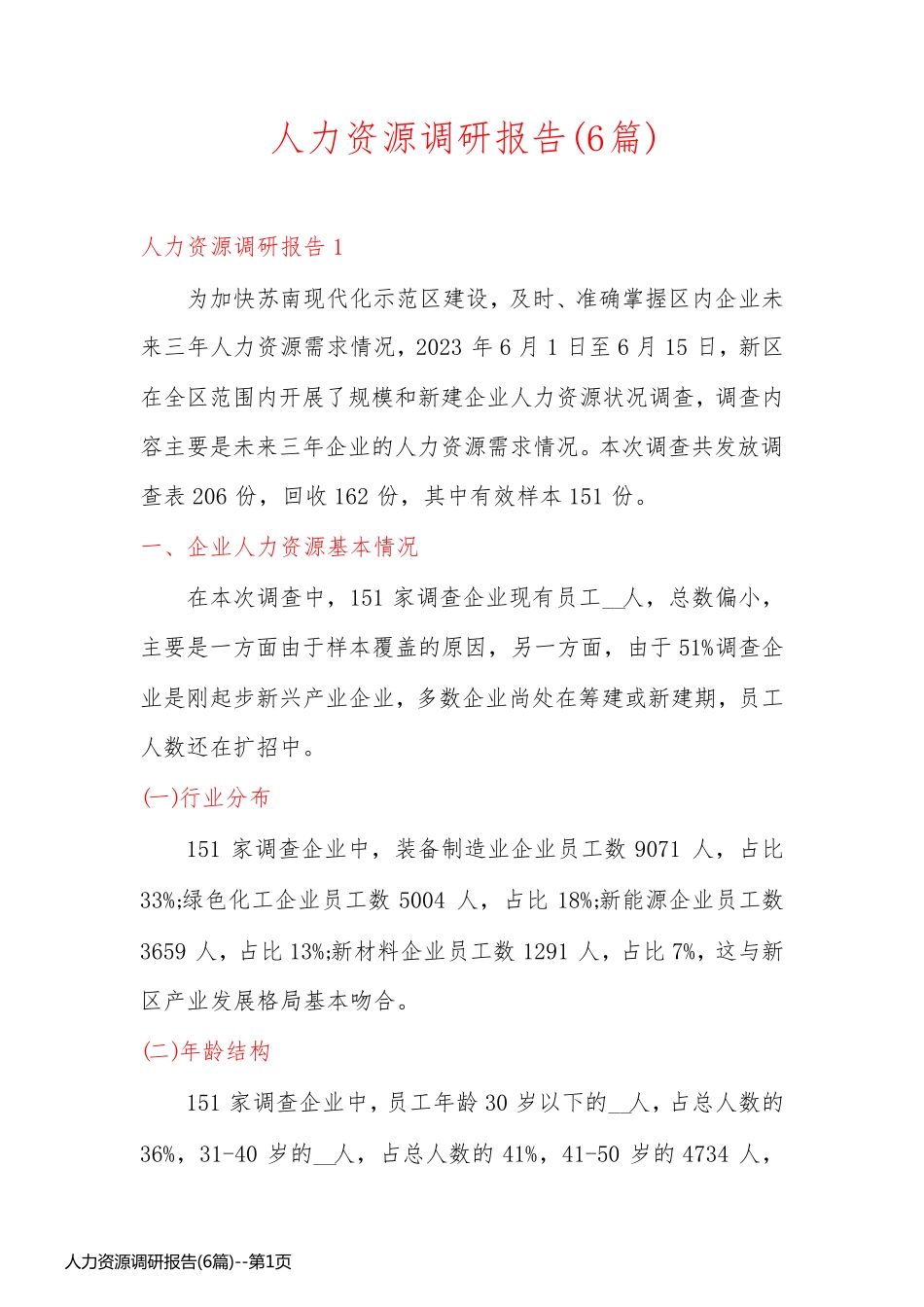 人力资源调研报告(6篇)_第1页