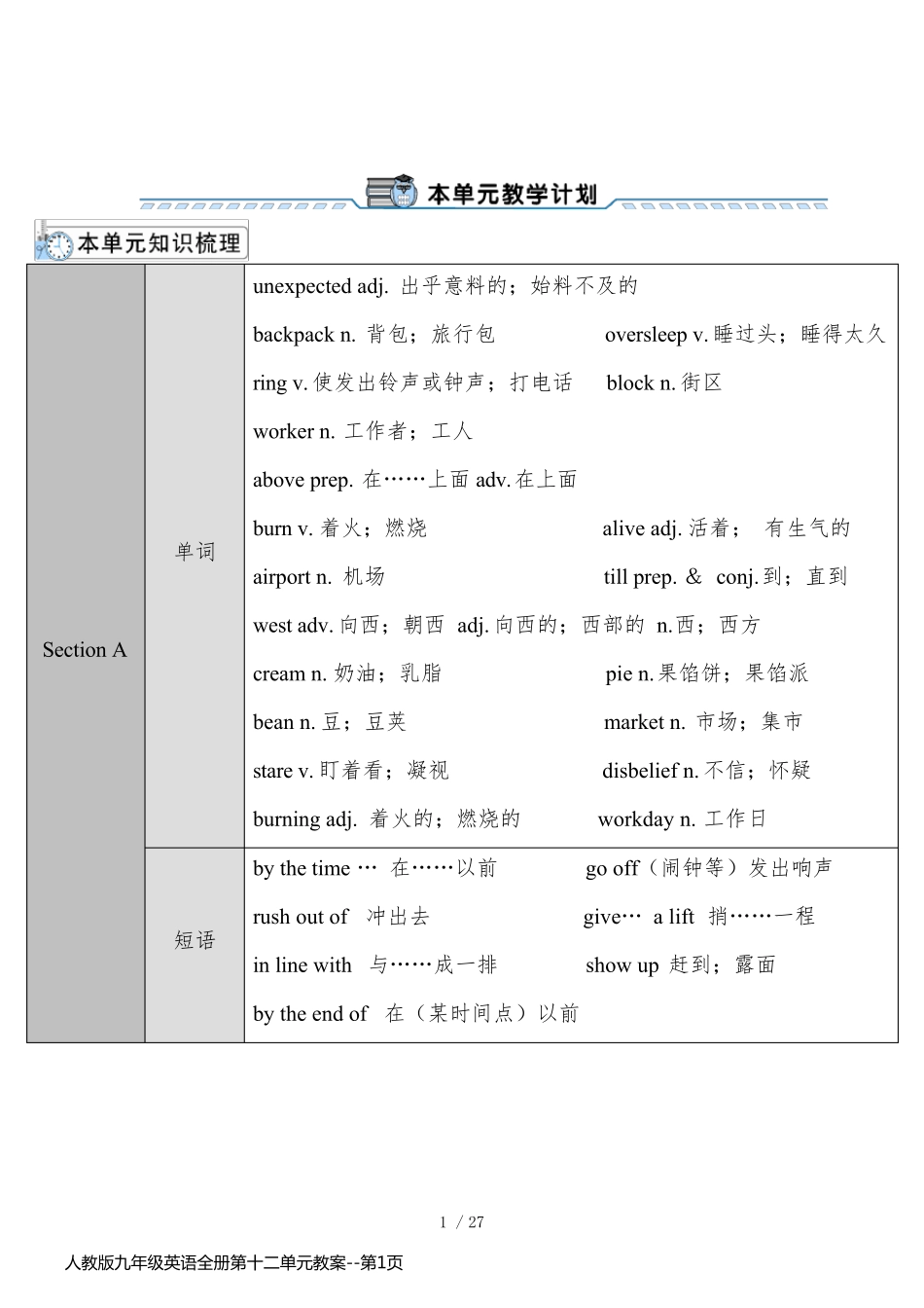 人教版九年级英语全册第十二单元教案_第1页
