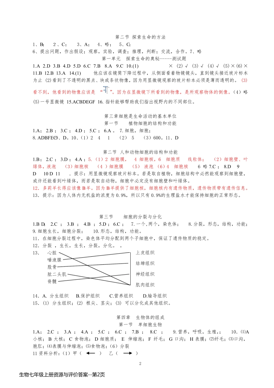 生物七年级上册资源与评价答案_第2页