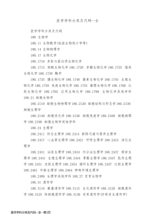 医学学科分类及代码--全