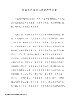 民营医院市场部绩效考核方案