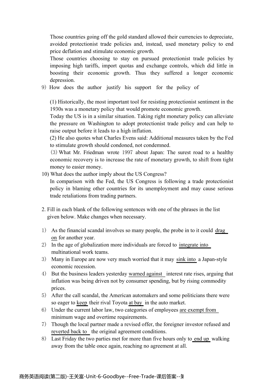 商务英语阅读(第二版)-王关富-Unit-6-Goodbye--Free-Trade-课后答案_第2页