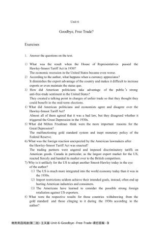 商务英语阅读(第二版)-王关富-Unit-6-Goodbye--Free-Trade-课后答案