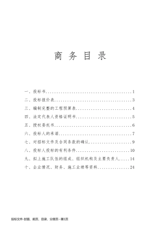投标文件-封面、前页、目录、分册页
