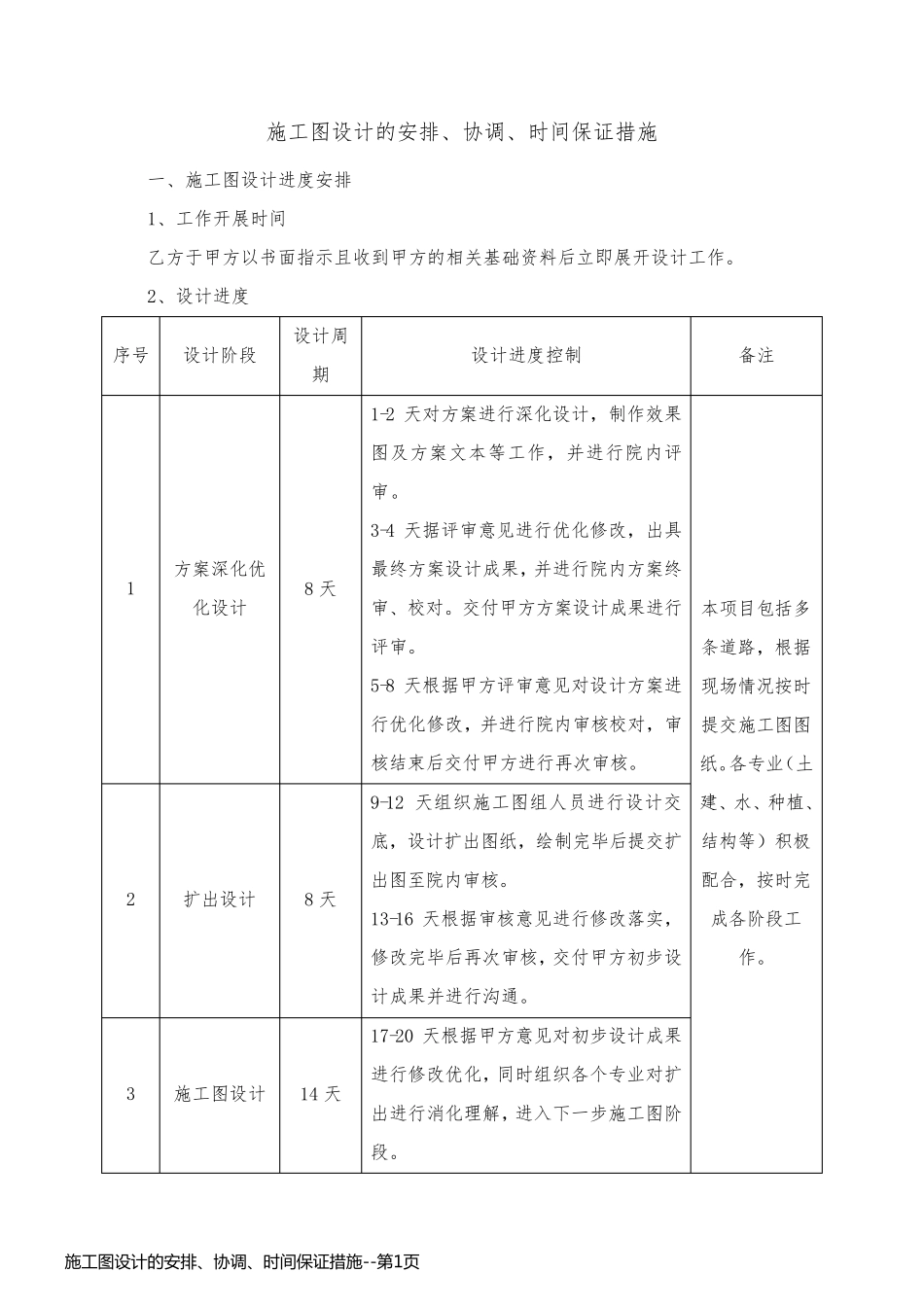 施工图设计的安排、协调、时间保证措施_第1页