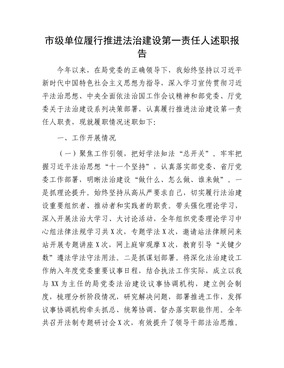 市级单位履行推进法治建设第一责任人述职报告_第1页