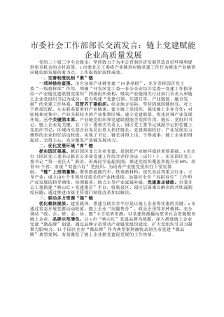 市委社会工作部部长交流发言：链上党建赋能企业高质量发展