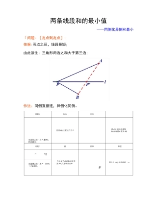 几何最值专题一--两条线段之和的最小值