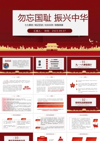 2023勿忘国耻振兴中华九一八事变主题班会课件模板
