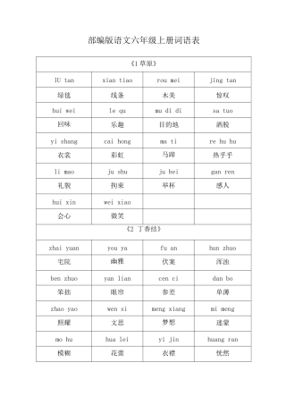 部编版语文六年级上册词语表(带拼音)