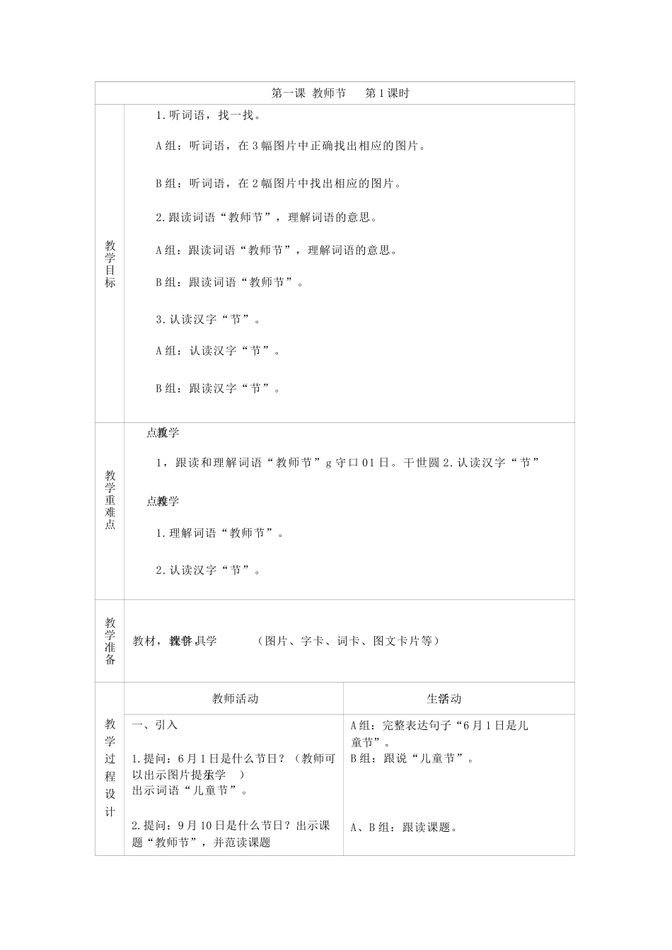 浙教版 人教版 培智生活语文三年级上册 部分教案（优化版）_第1页