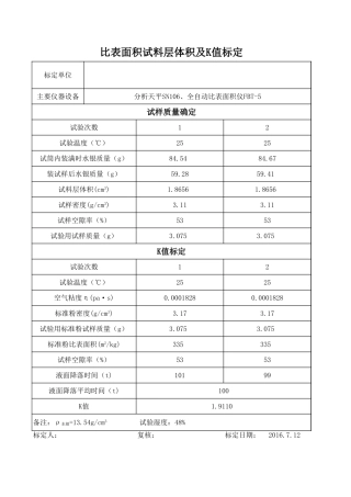 水泥比表面积K值标定