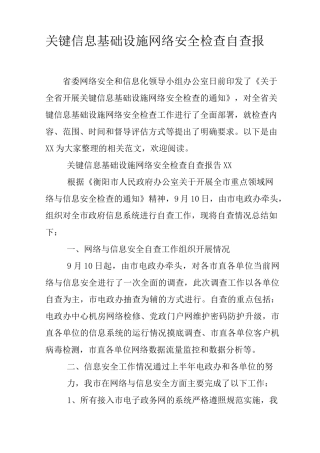 关键信息基础设施网络安全检查自查报告