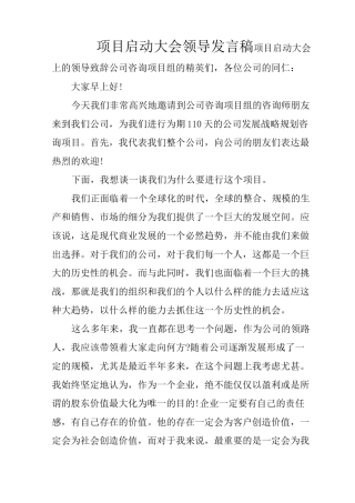 项目启动大会领导发言稿