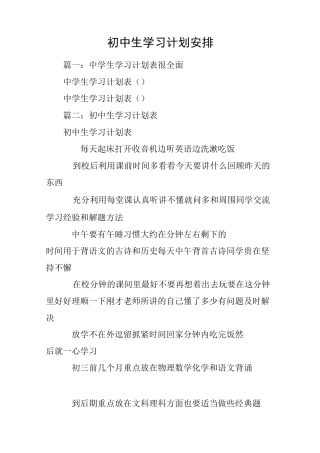 初中生学习计划安排