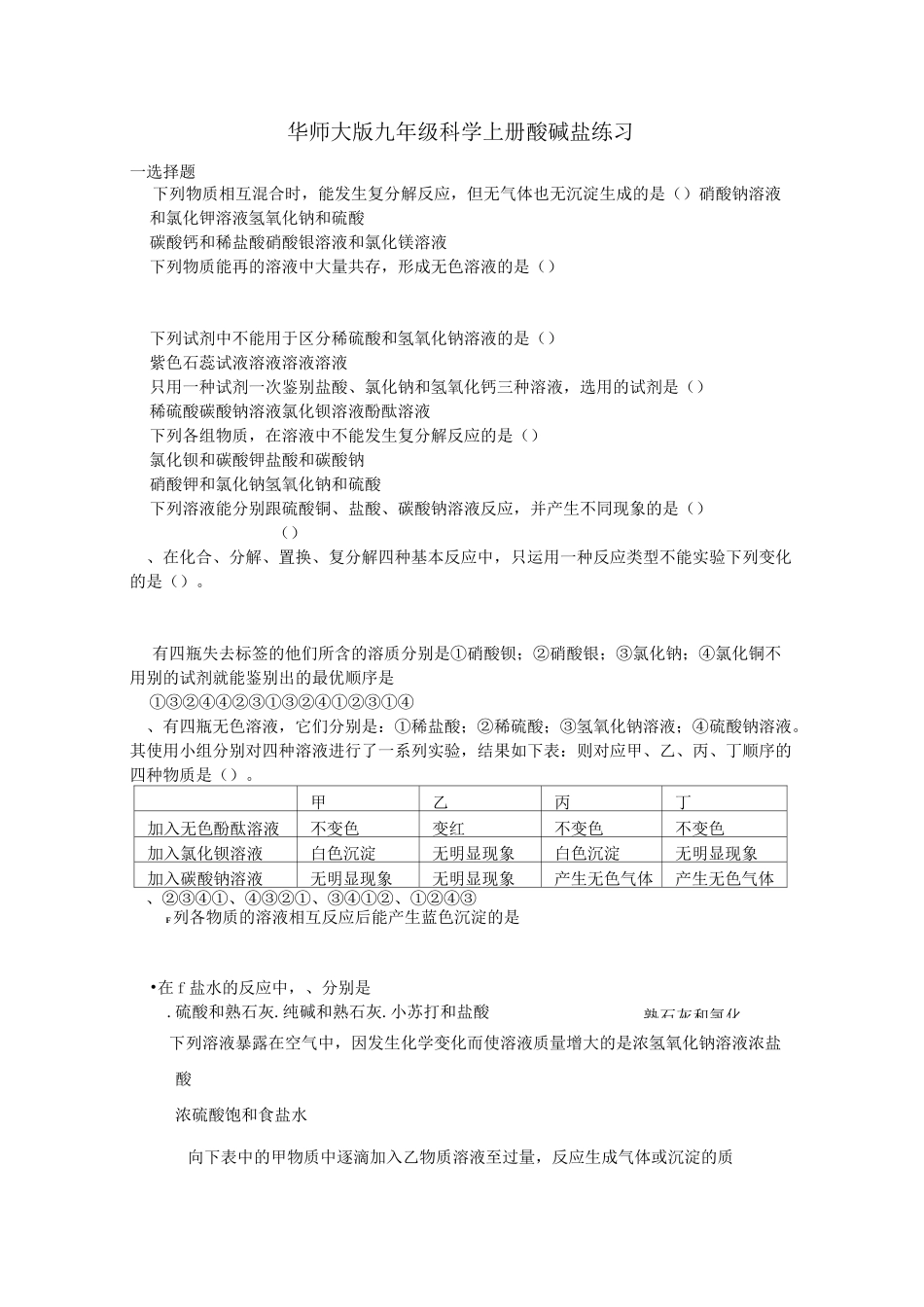 华师大版科学九年级酸碱盐练习题_第1页