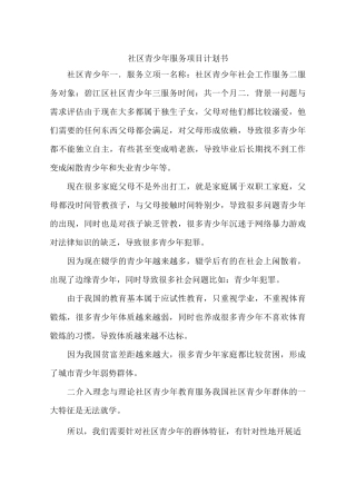 社区青少年服务项目计划书
