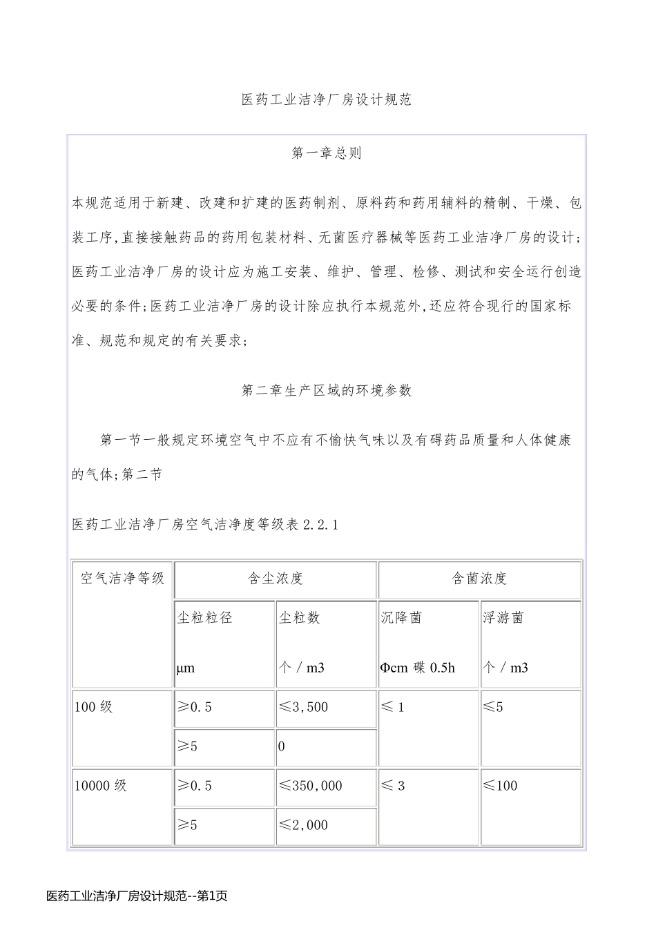 医药工业洁净厂房设计规范_第1页