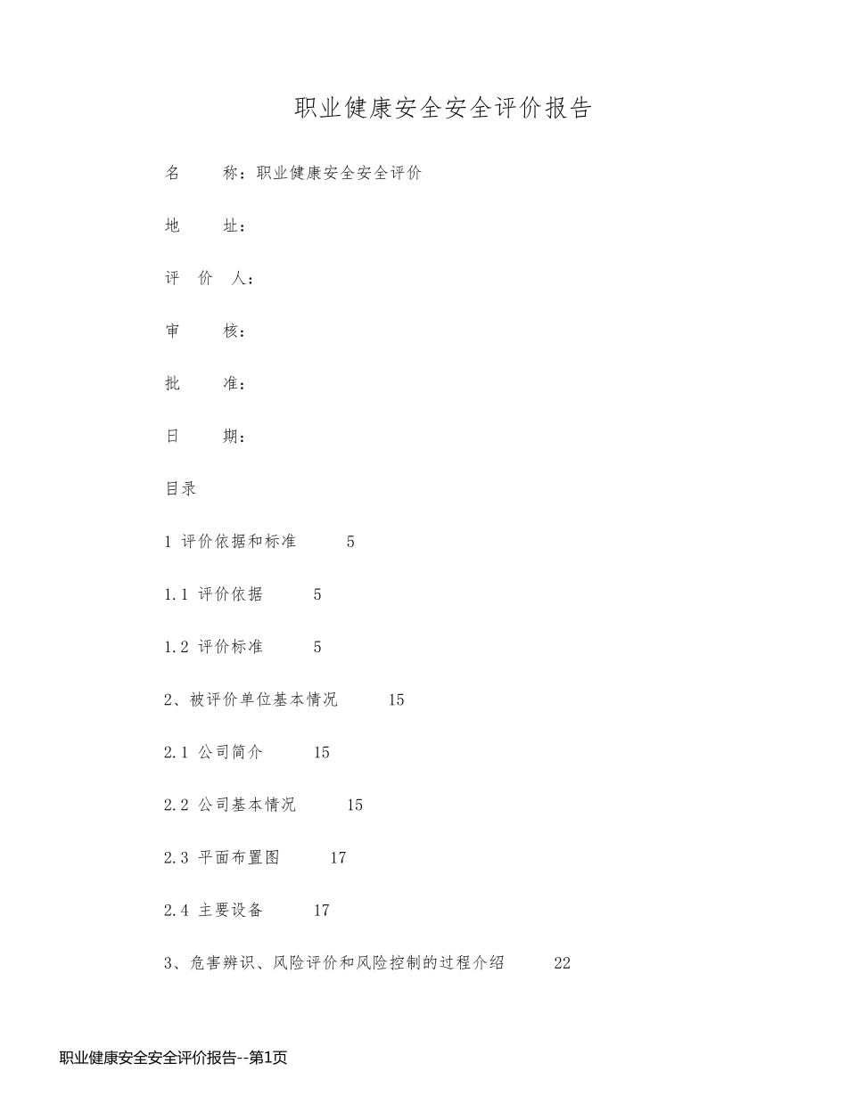 职业健康安全安全评价报告_第1页