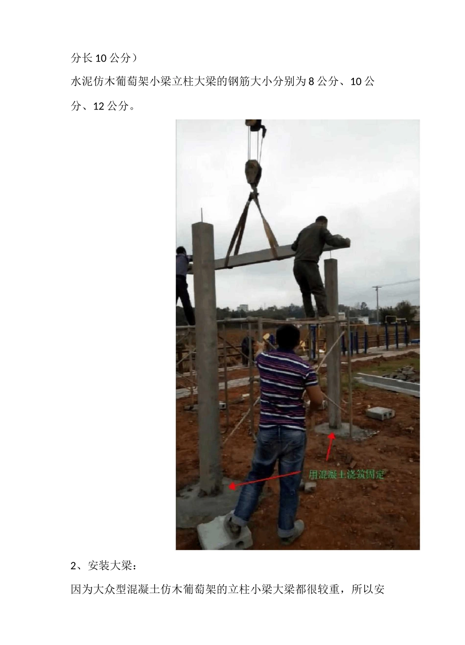混凝土水泥仿木葡萄架长廊花架的安装方法和施工步骤_第3页