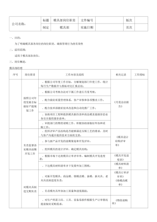 模具部岗位职责