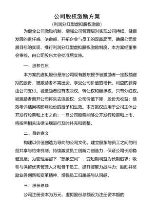 创业公司股权激励方案(利润分红型)