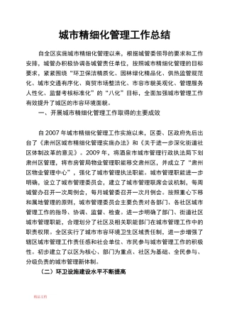 城市精细化管理工作总结