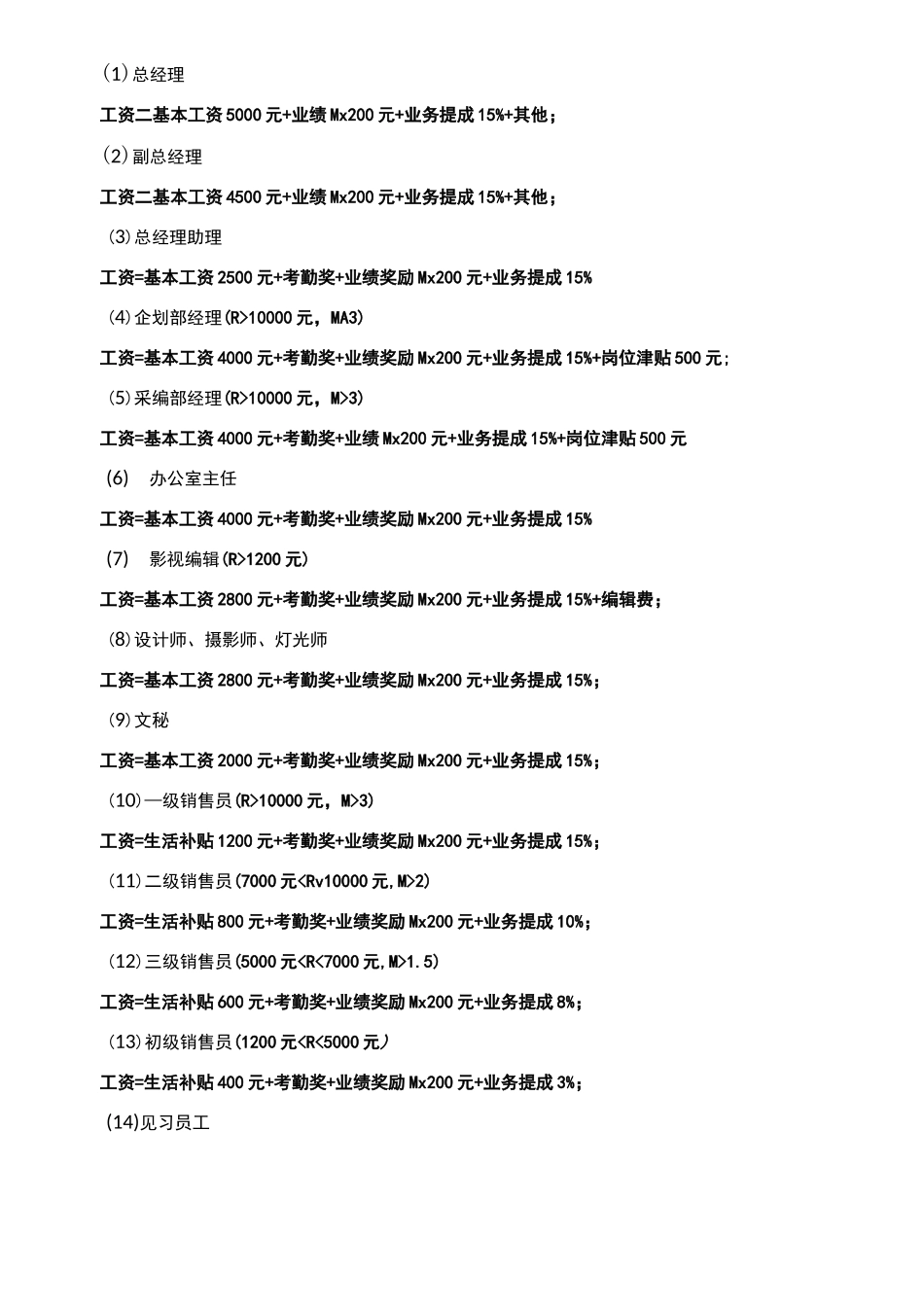 影视文化传播公司组织构架及薪酬方案_第3页