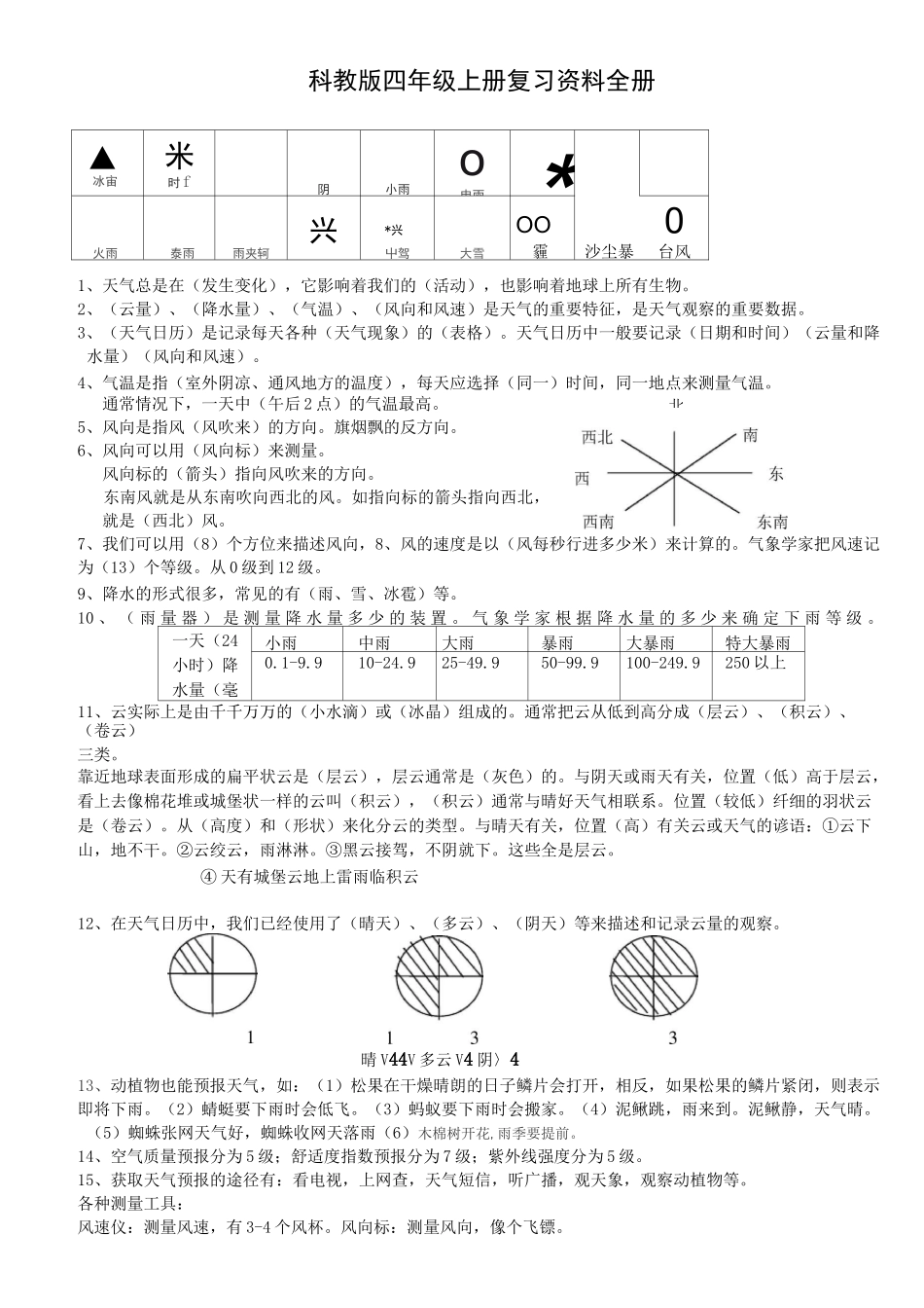 教科版四年级上册科学复习资料(精排)_第1页