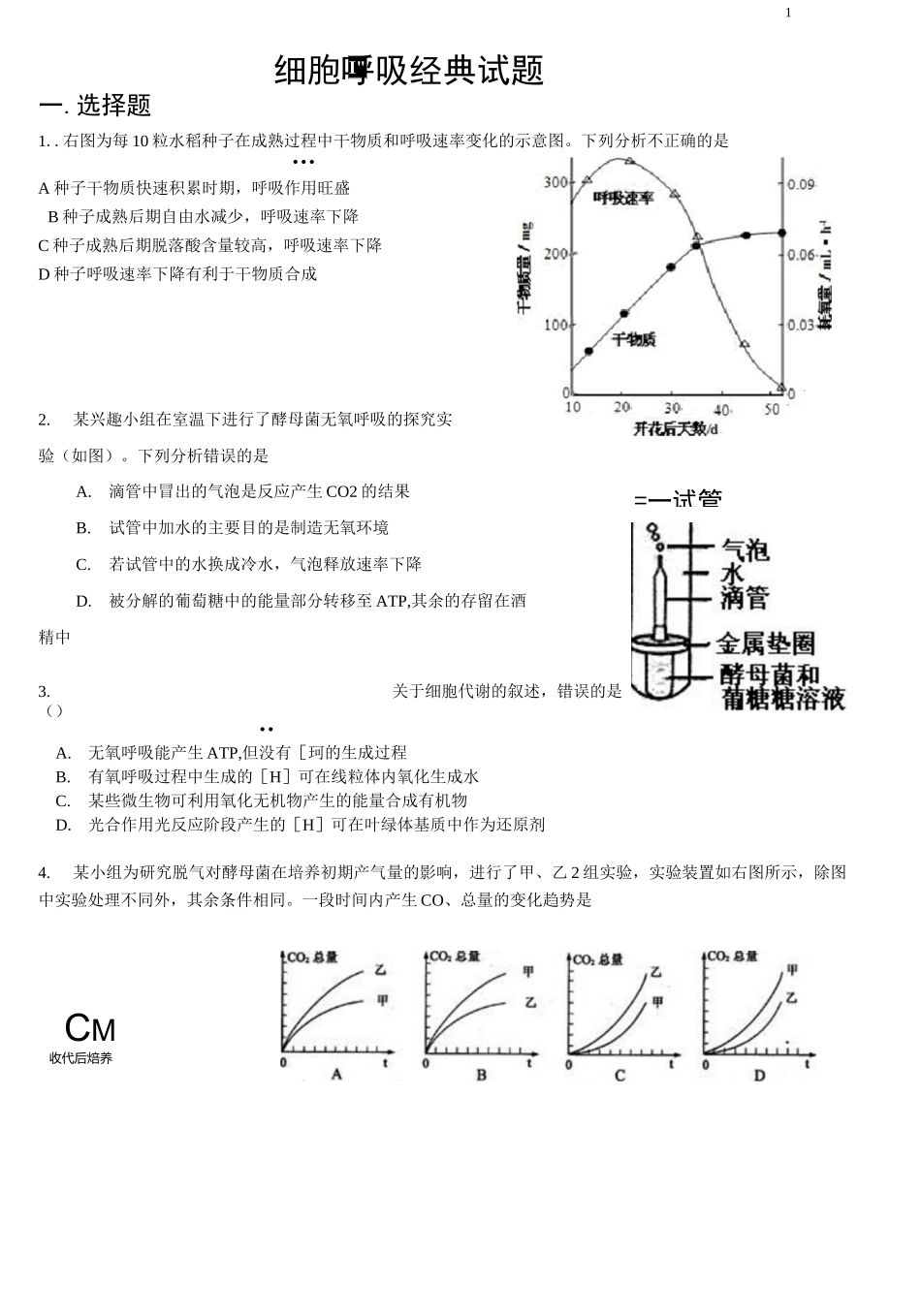 细胞呼吸经典试题_第1页