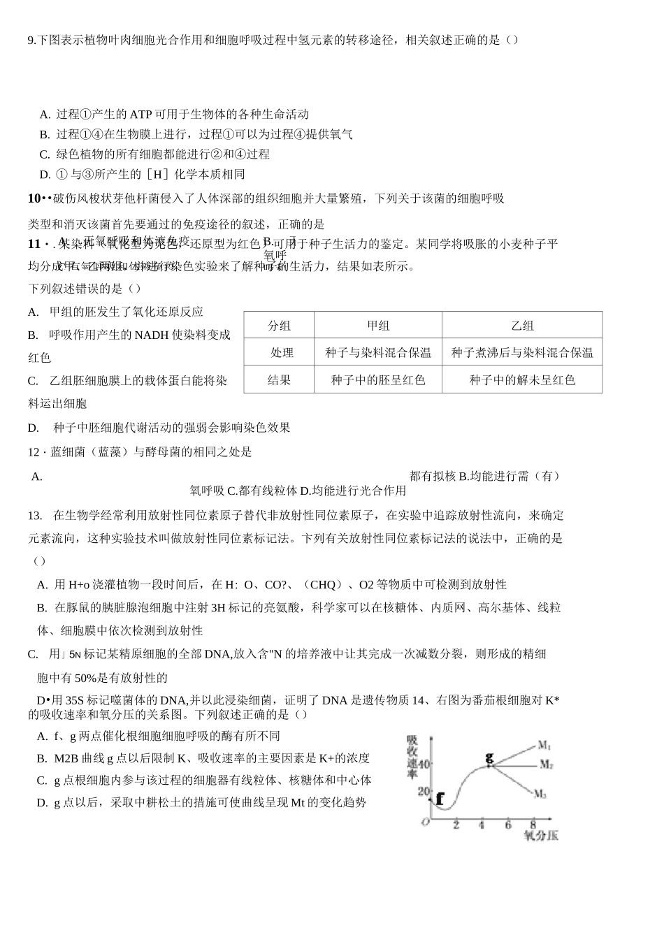 细胞呼吸经典试题_第3页