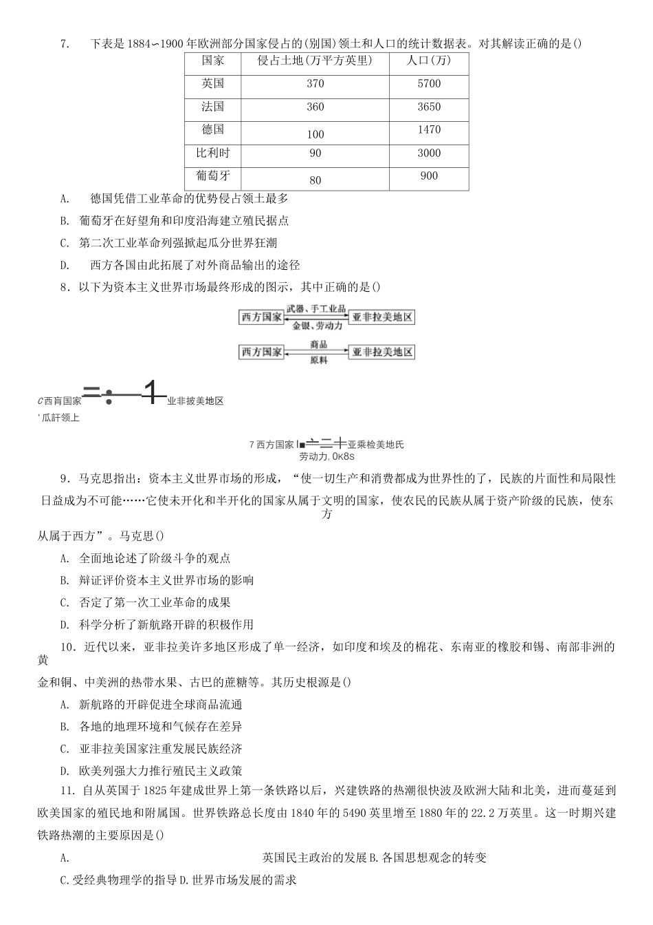 2020年春季人教统编版高一历史必修《中外历史纲要下》单元基础练习卷：第六单元 世界殖民体系和亚非拉_第2页