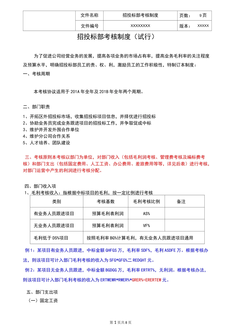 招投标部考核制度_第1页