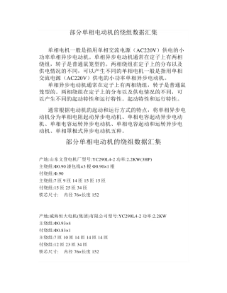 部分单相电动机的绕组数据汇集