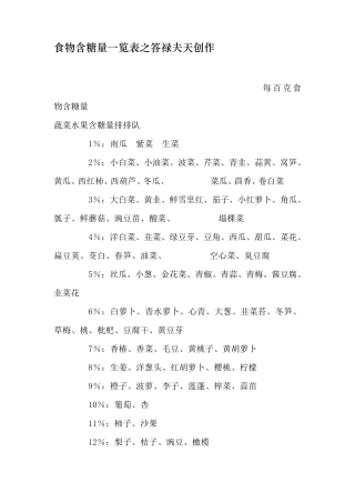 食物含糖量一览表